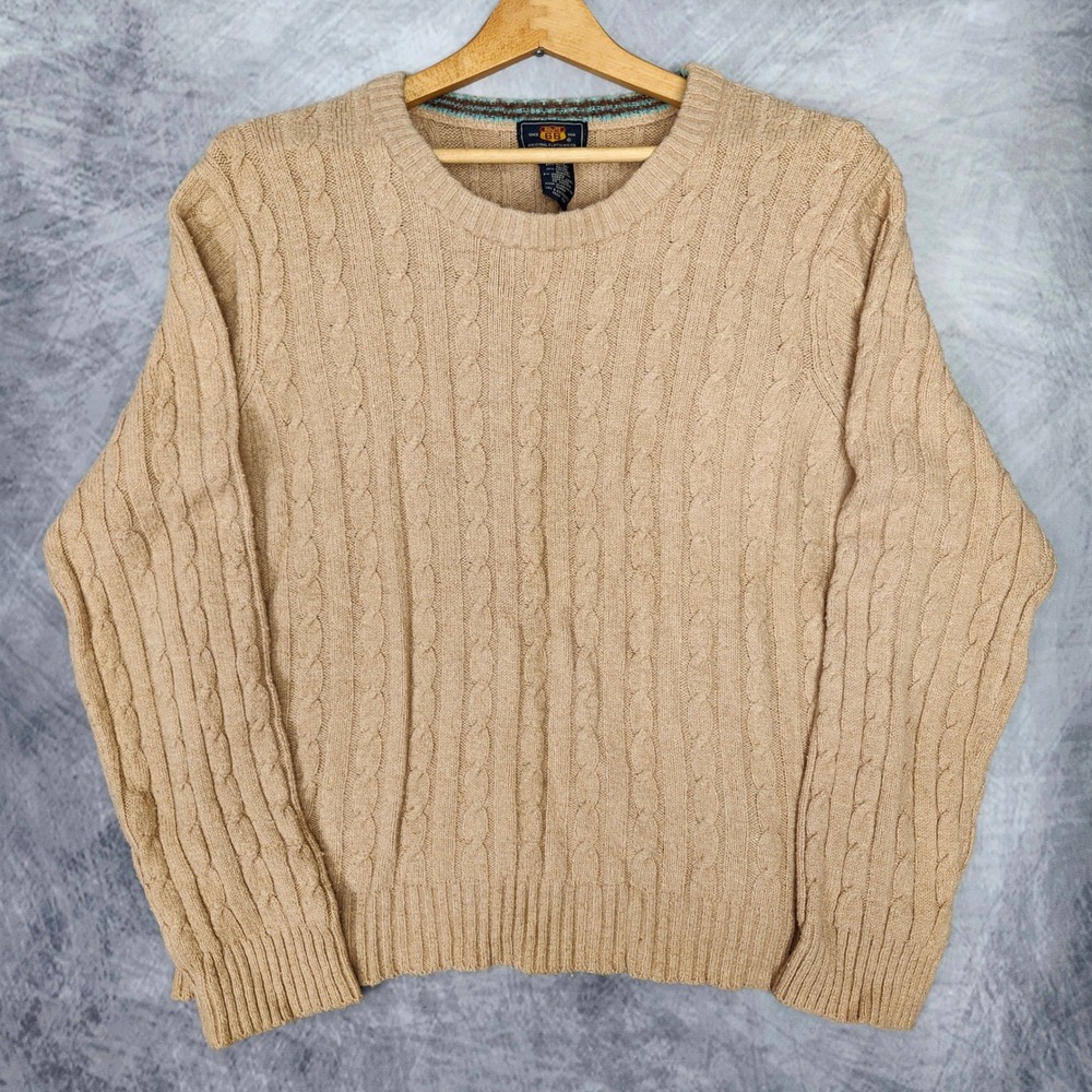 Vintage Angora Blend Cable Knit Sweater XL Chunky Tan Rory Gilmore Crewneck